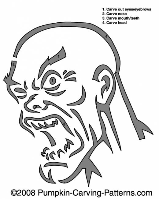 Angry Zombie Pumpkin Carving Pattern