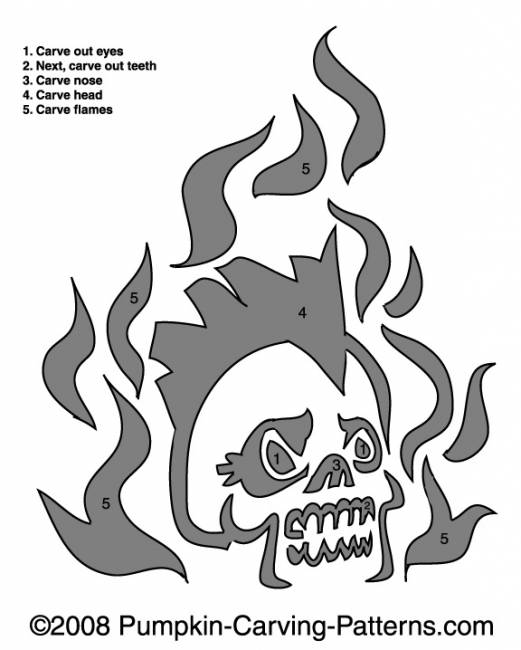 Flaming Skull Pumpkin Carving Pattern