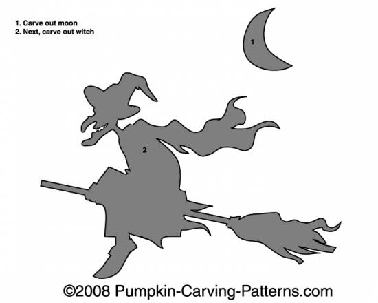 Flying Witch Pumpkin Carving Pattern