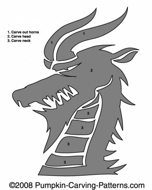 Horned Hairy Dragon Pumpkin Carving Pattern