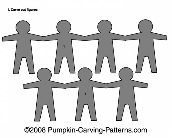 Paper People Chain Pumpkin Carving Pattern